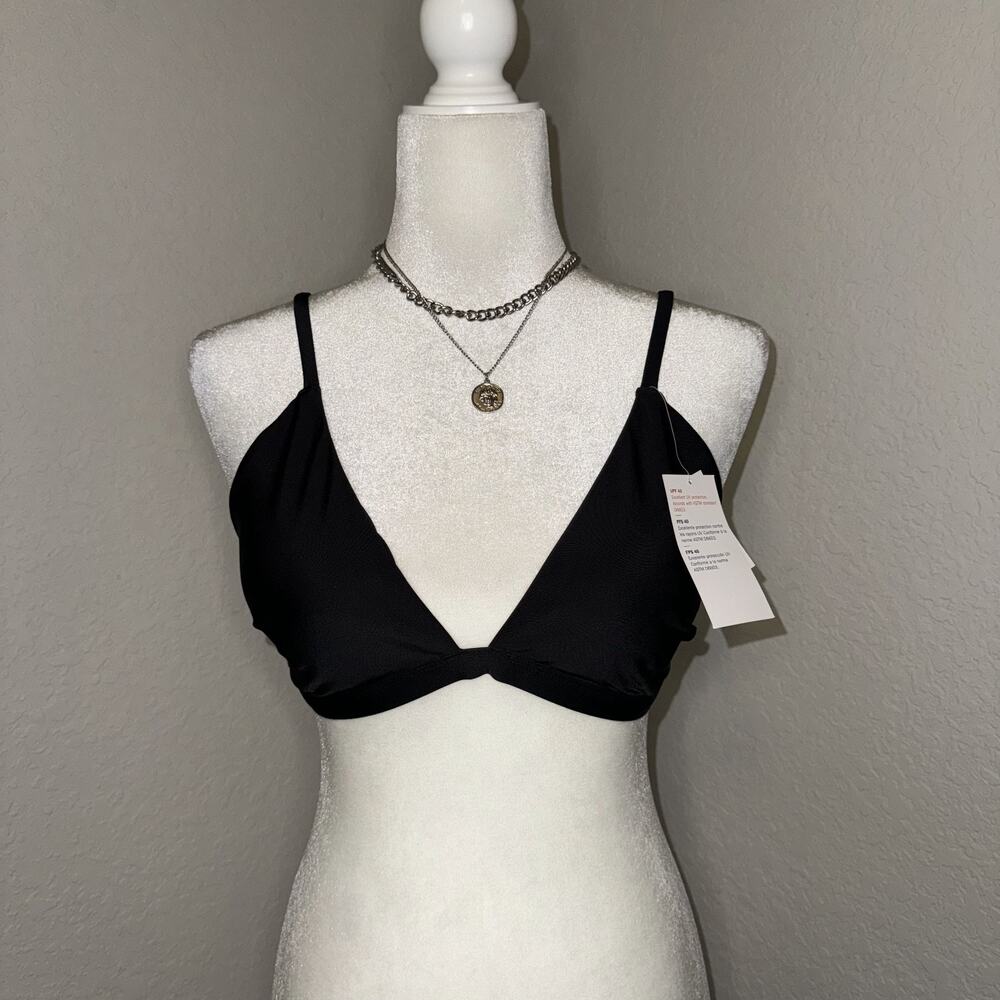 Old Navy Triangle Bikini Top Women Large Black UPF 40 Adjustable Spaghetti Strap